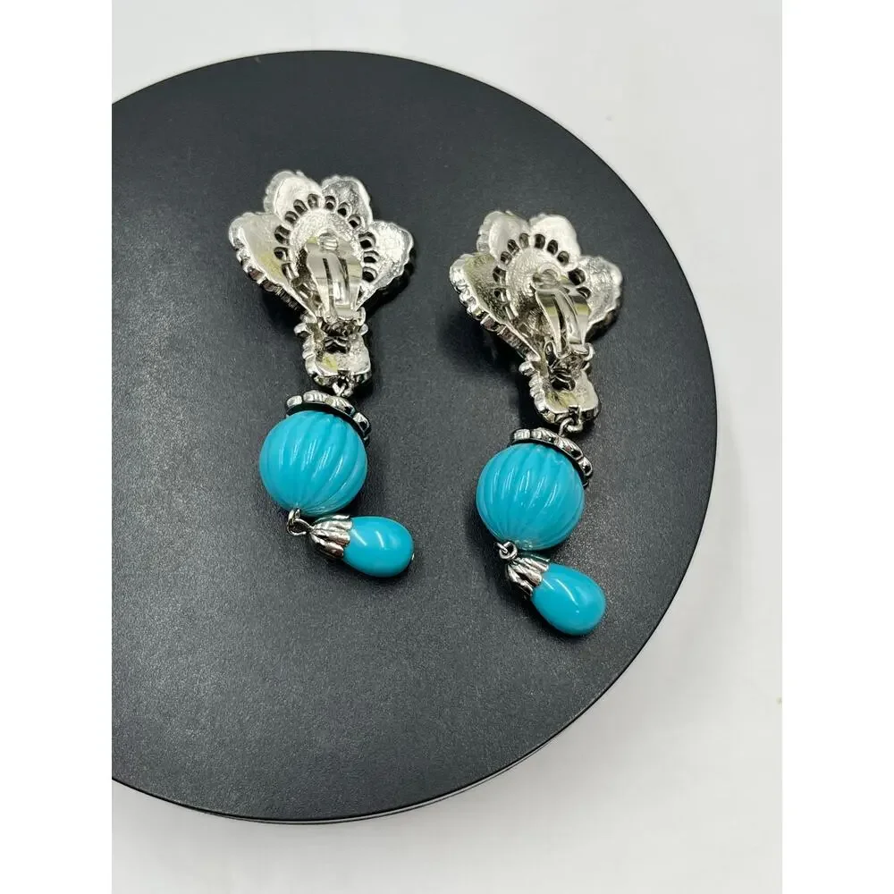 Jose Maria Barrera For Avon Signed Faux Turquoise Etruscan Revival Clip Earrings